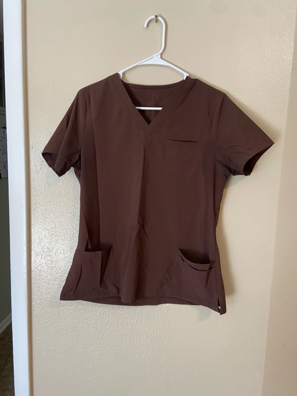 Women’s V-Neck Scrub Top with Jogger Pants in Chocolate Brown